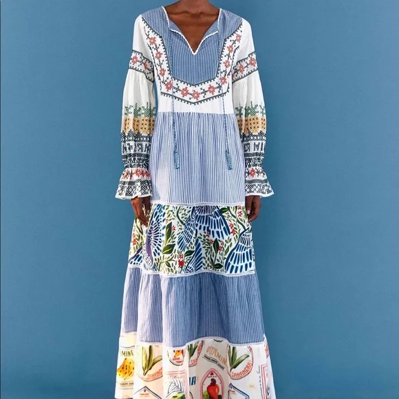 chinese dress ladies Nature Embroidered Cream Maxi Dress by Farm Rio  Mimi Seabrook